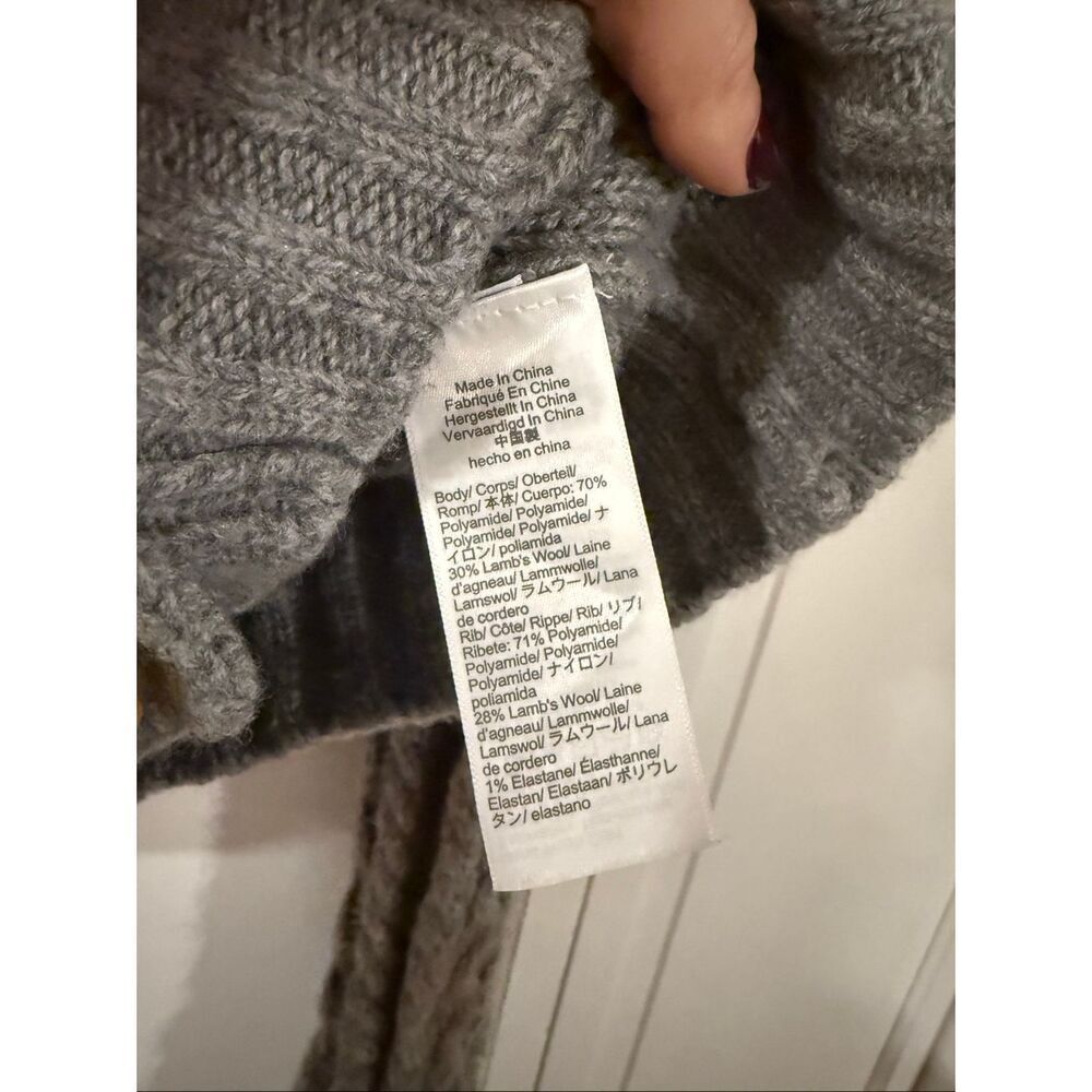J.Crew grey ruffle neck cableknit cardigan sweater wool blend large - Picture 5 of 13